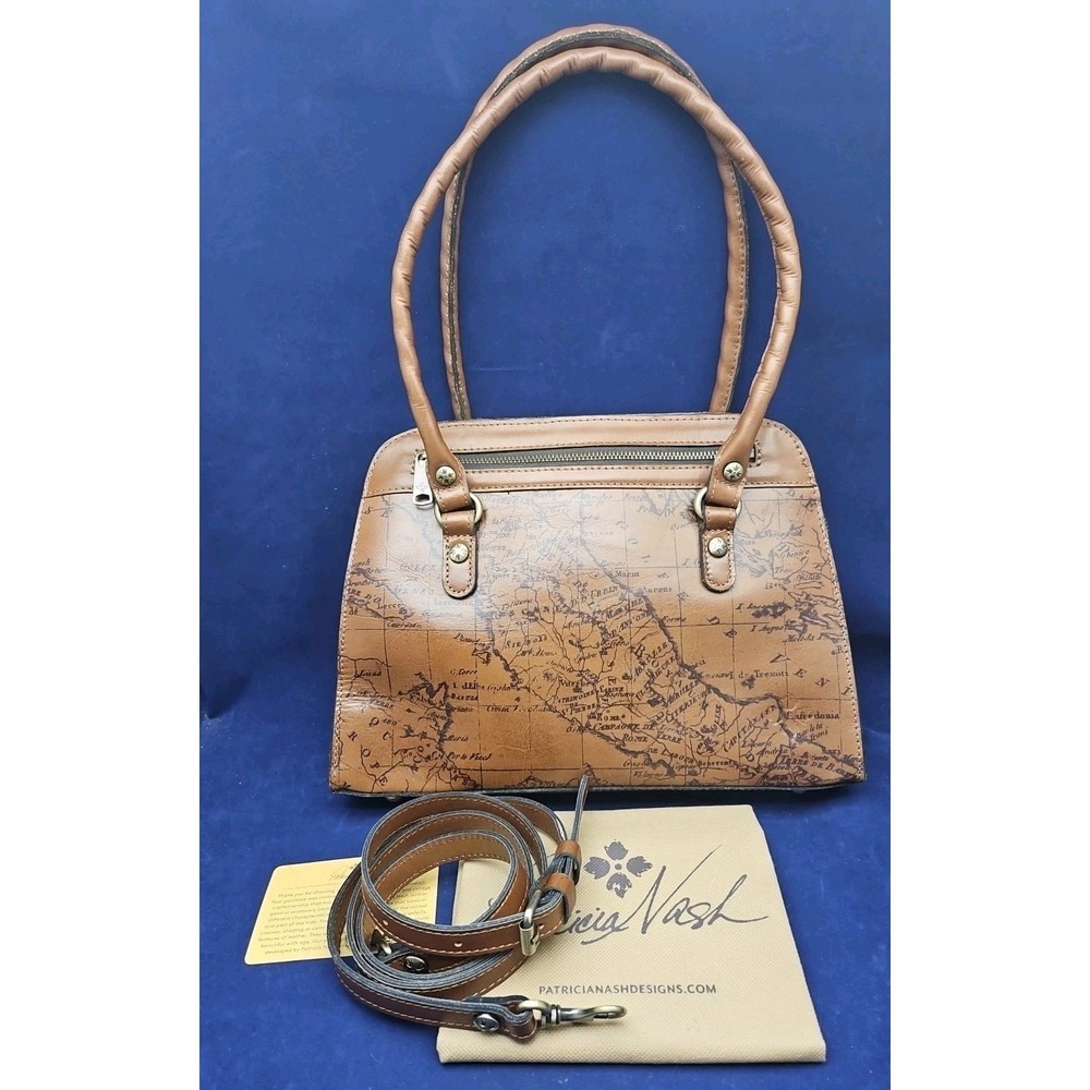 Patricia Nash Leather World Map Purse Tote Shoulder Bag handbag